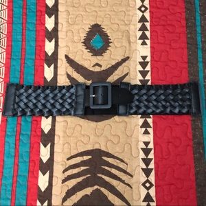 Women’s Black Faux Leather Wide Elastic Braided Boho Belt